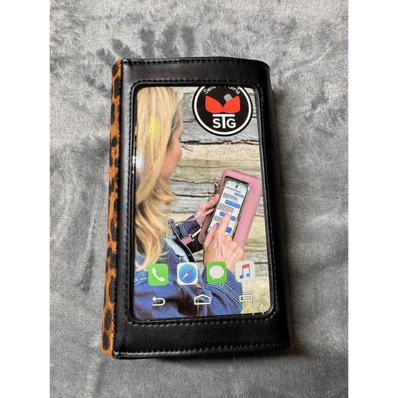 Save The Girls Phone Wallet Case Black Leopard Print Touchscreen Crossbody Strap - Picture 2 of 8